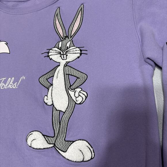 Looney Tunes Womens Juniors L Sweatshirt Embroidered That's All Folks Pullover - Picture 5 of 13